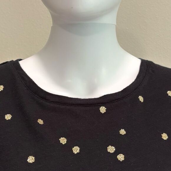 BODEN Gold Metallic Polka Dot Long Sleeve T-Shirt Womens Size Small Black Tee - Picture 3 of 10